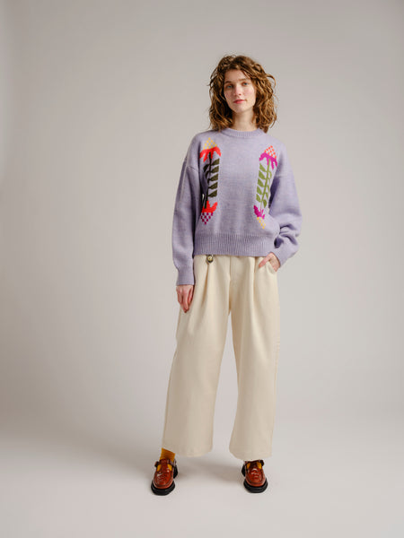 Cone Flower Crewneck Wool Sweater Lilac
