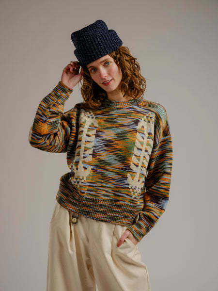 Cone Flower Crew Wool Sweater Storm