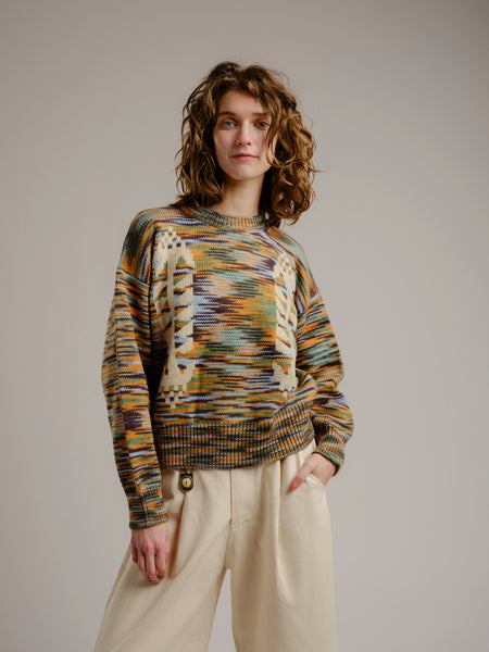 Cone Flower Crew Wool Sweater Storm