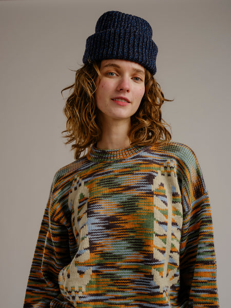 Cone Flower Crew Wool Sweater Storm