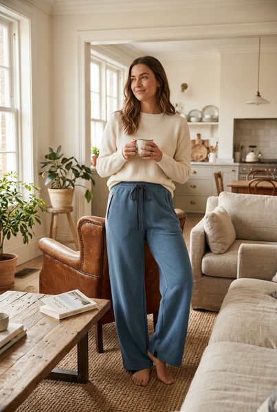 Dusty Blue Fleece Flare Trouser