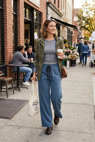 Dusty Blue Fleece Flare Trouser