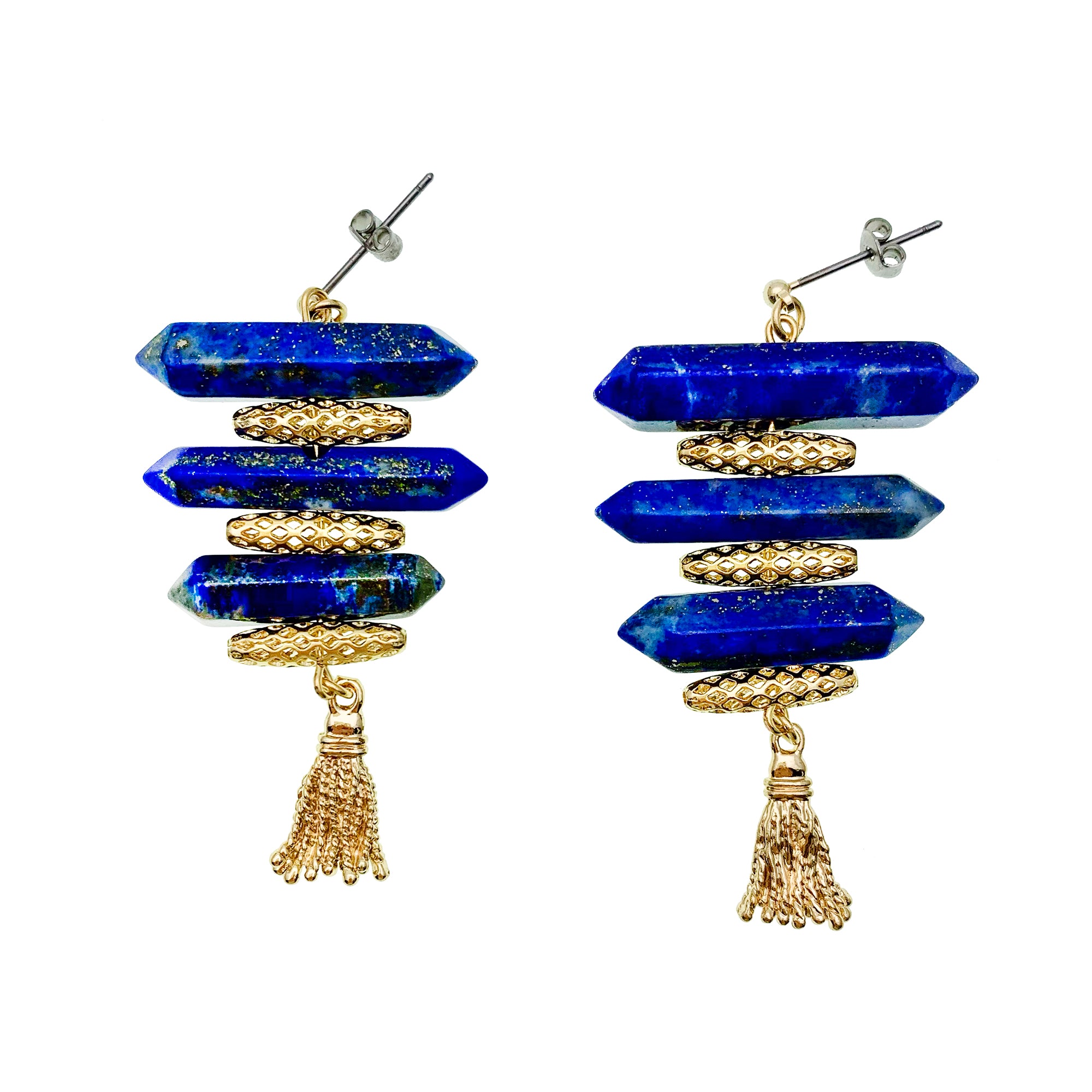 Lapis Lazuli Point and Gold Charm Earrings.,FARRA Jewelry - Shopidpearl