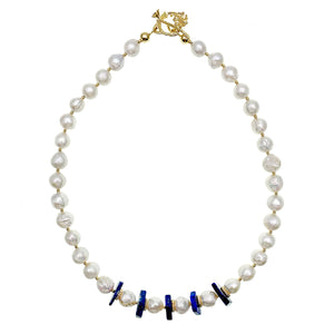 Baroque Pearl and Lapis Lazuli Disks Necklace,FARRA Jewelry - Shopidpearl