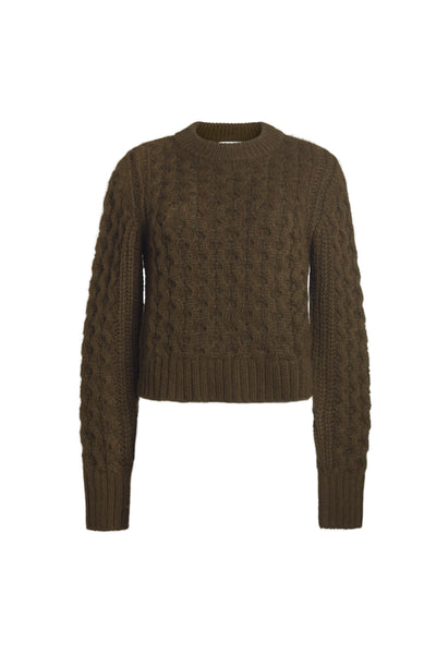 Amara Cable Crew Sweater Olive Green