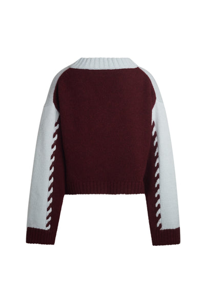Lora Colorblock Crop Vneck Sweater Blue Merlot
