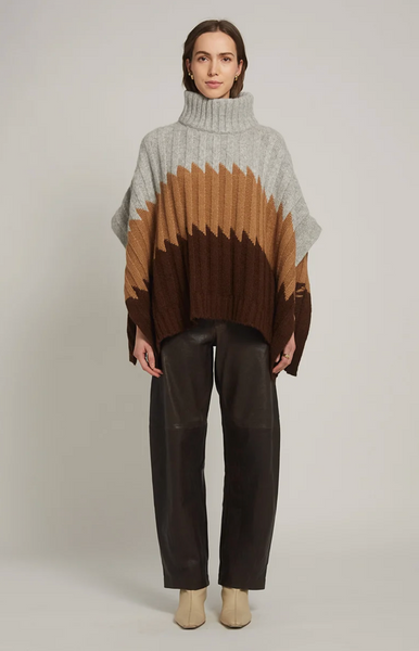 Olivia Poncho Sweater Grey Brown