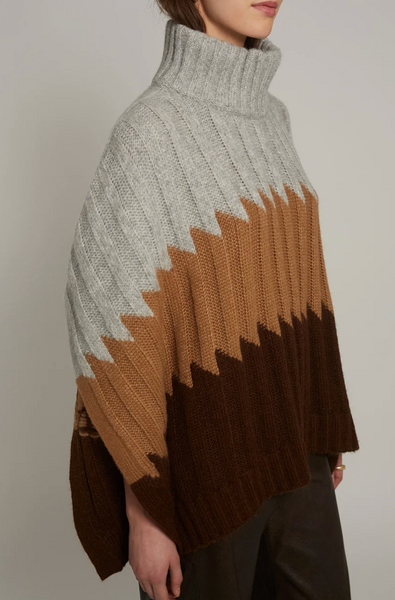 Olivia Poncho Sweater Grey Brown