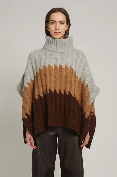 Olivia Poncho Sweater Grey Brown