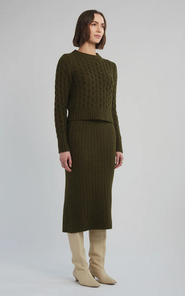 Amara Cable Crew Sweater Olive Green