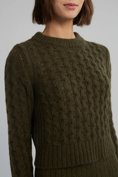 Amara Cable Crew Sweater Olive Green