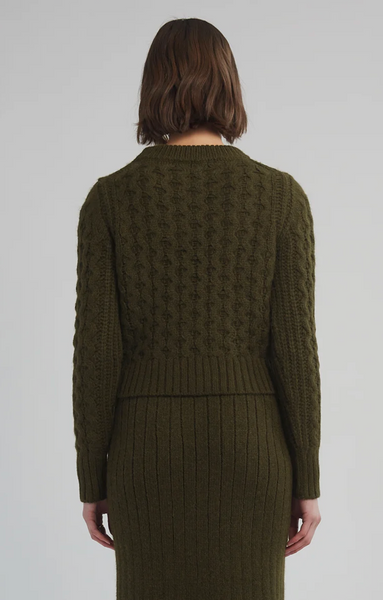 Amara Cable Crew Sweater Olive Green