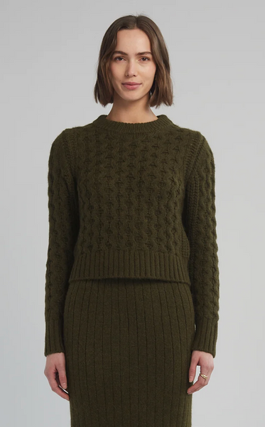Amara Cable Crew Sweater Olive Green