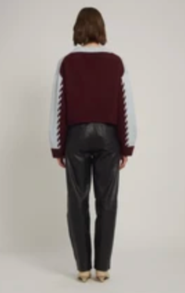 Lora Colorblock Crop Vneck Sweater Blue Merlot