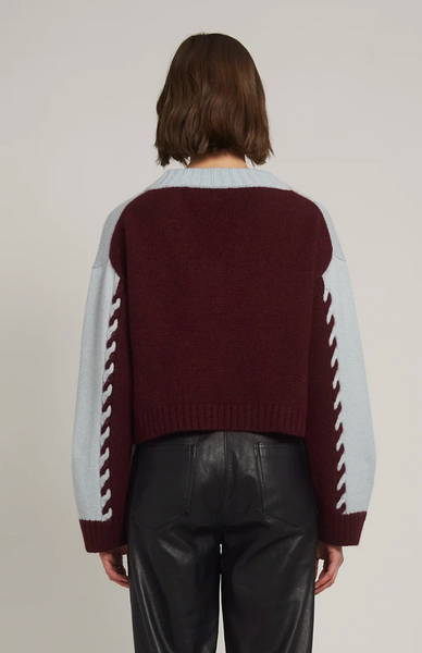Lora Colorblock Crop Vneck Sweater Blue Merlot