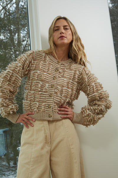 Mina Cardigan Sweater Camel Ivory