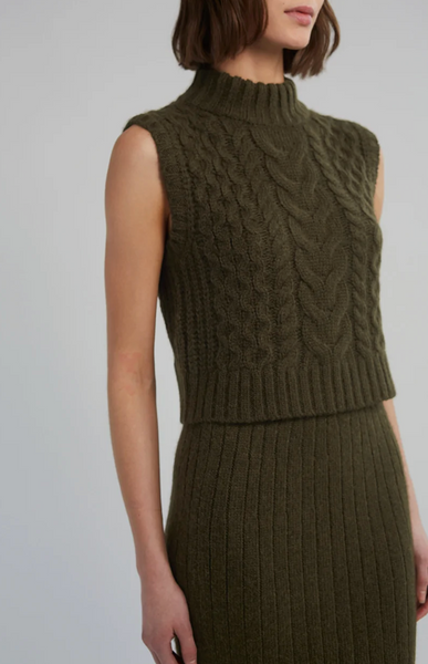 Ada Cable Sweater Vest Olive Green