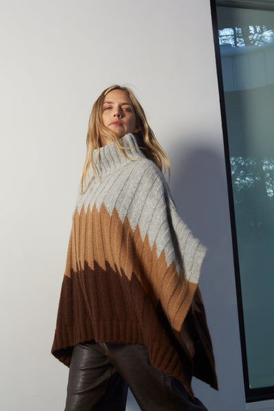 Olivia Poncho Sweater Grey Brown