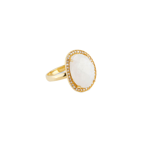 Rainbow Moonstone Cosmo Gold Pave Ring