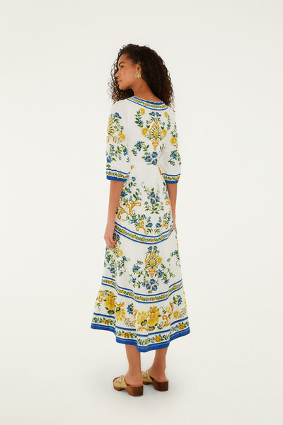 Off White Floral Tapestry Emily Midi Dress