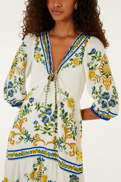 Off White Floral Tapestry Emily Midi Dress