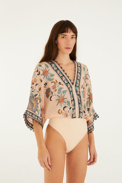Floral Delhi Tapestry Pink BodySuit,Farm Rio - Shopidpearl