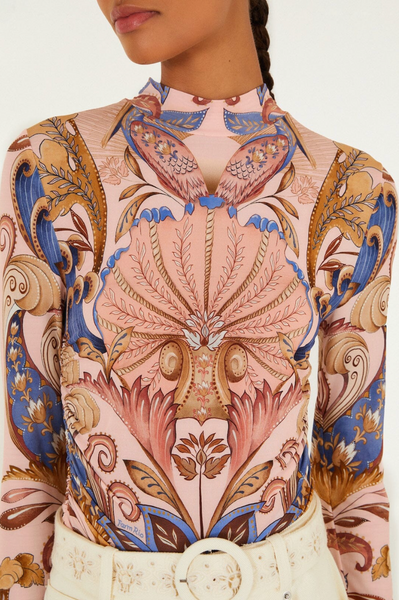 Sea Garden Pink Floral Jersey Blouse,Farm Rio - Shopidpearl