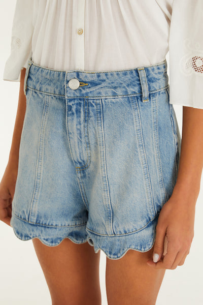 Light Denim Short Romantic Ruffle Hem