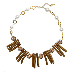 Golden Coral Rhinestone Pearl Necklace,FARRA Jewelry - Shopidpearl