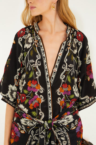 Rococo Flowers Belted Midi Dress