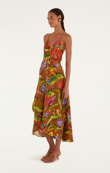 Florant Linen Midi Wrap Dress,Farm Rio - Shopidpearl