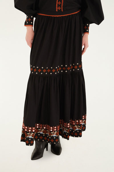 Embroidered Tiered Maxi Skirt