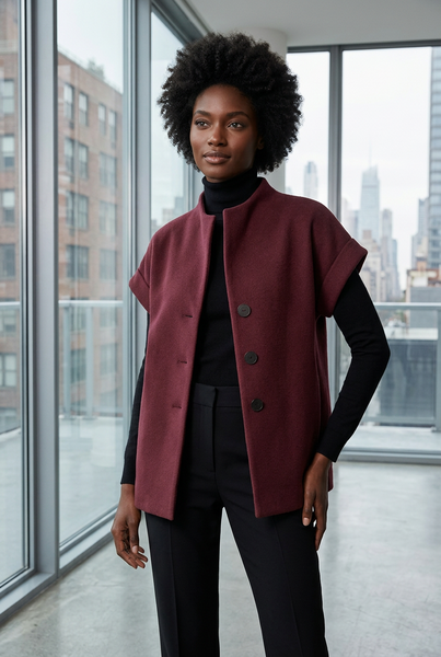 Bordeaux Fleece Button Front Vest
