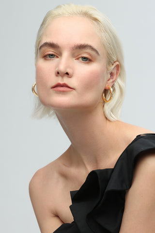 Classicharms Gold Zirconia Molten C Hoop Earrings - shopidPearl
