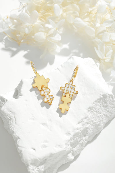 Classicharms Gold Jigsaw Puzzle Drop Earrings,Classicharms - Shopidpearl