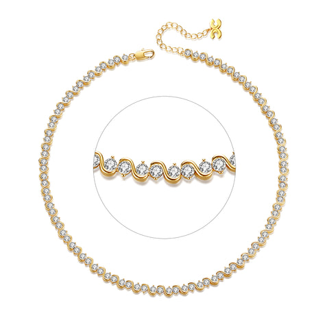 Classicharms Gold Wave Zirconia Tennis Choker Necklace - shopidPearl