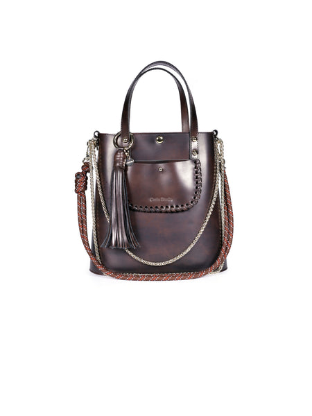 Grand Ame Calf Leather Medium Handbag Black Brush