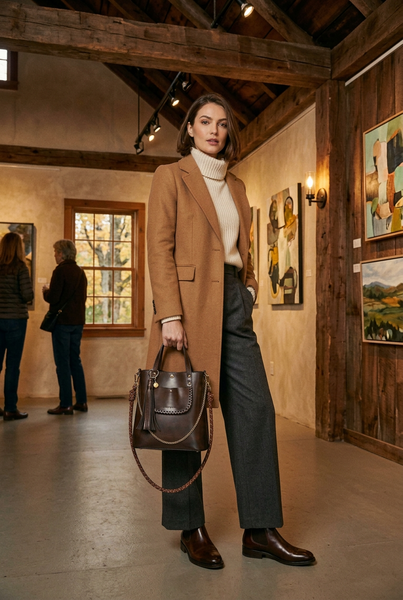 Grand Ame Calf Leather Medium Handbag Black Brush