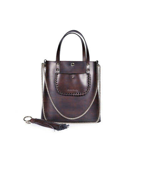 Grand Ame Calf Leather Medium Handbag Black Brush