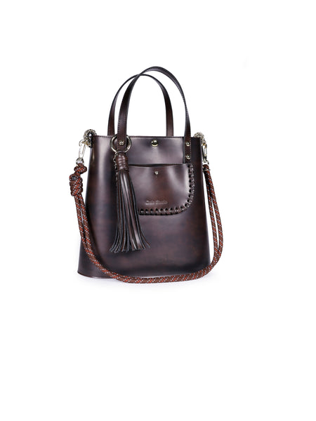 Grand Ame Calf Leather Medium Handbag Black Brush