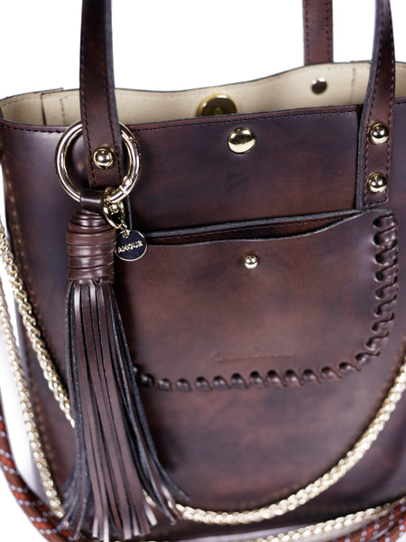 Grand Ame Calf Leather Medium Handbag Black Brush