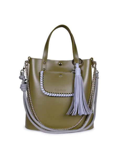 Grand Ame Kaki Air Calf Leather Medium Handbag,Craie Studio - Shopidpearl