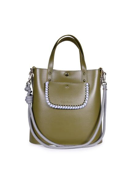 Grand Ame Kaki Air Calf Leather Medium Handbag,Craie Studio - Shopidpearl