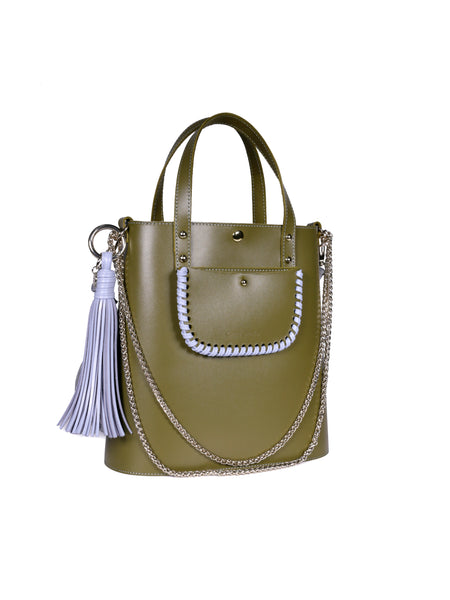 Grand Ame Kaki Air Calf Leather Medium Handbag,Craie Studio - Shopidpearl