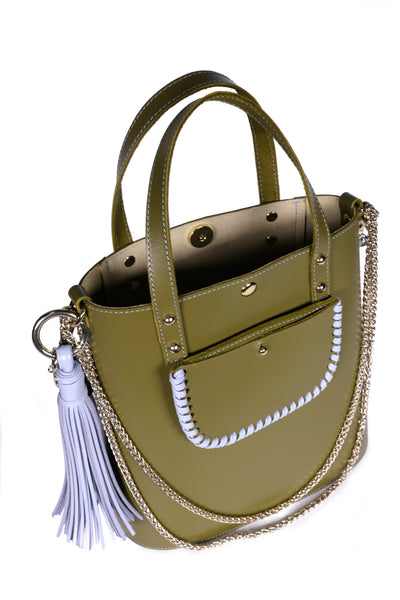 Grand Ame Kaki Air Calf Leather Medium Handbag,Craie Studio - Shopidpearl