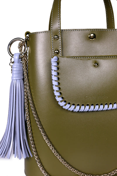 Grand Ame Kaki Air Calf Leather Medium Handbag,Craie Studio - Shopidpearl