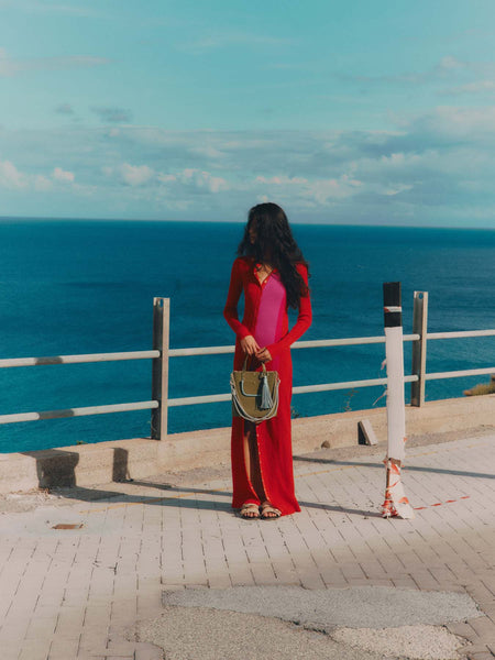 Grand Ame Kaki Air Calf Leather Medium Handbag,Craie Studio - Shopidpearl