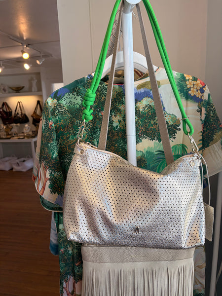 Mallow Perforated Gold Lamb Leather Medium Handbag,Craie Studio - Shopidpearl