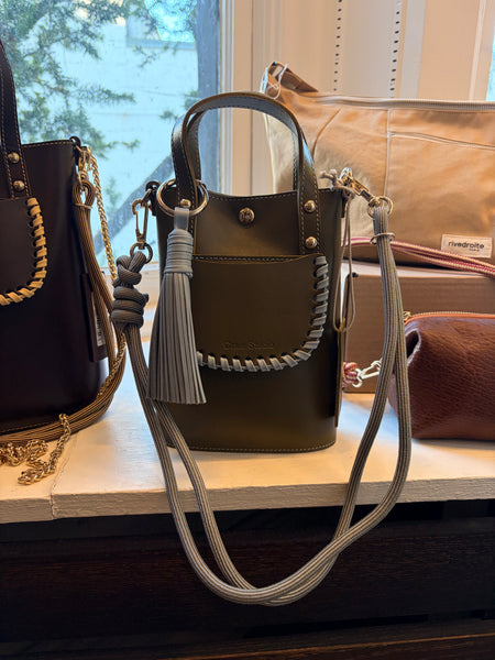 Blue Stitch Khaki Leather Mini Bag