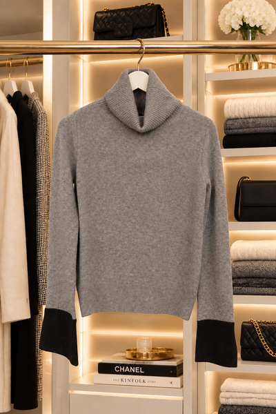 Cowlneck Pullover 100% Cashmere Sweater Flint Grey